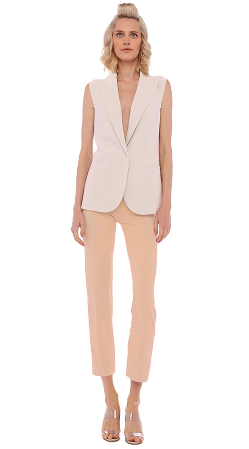 Norma Kamali Sleeveless Single Breasted Jacket Cream