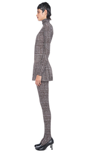 Norma Kamali Slim Fit Long Sleeve Turtle Top - Plaid Tweed